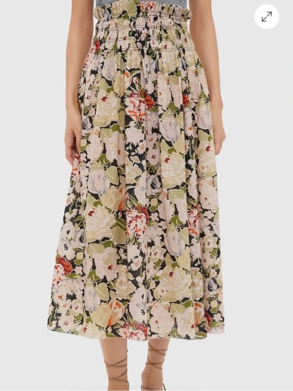 THE GREAT. Vintage Rose The Canary Skirt Floral Smocked Waist Size XS